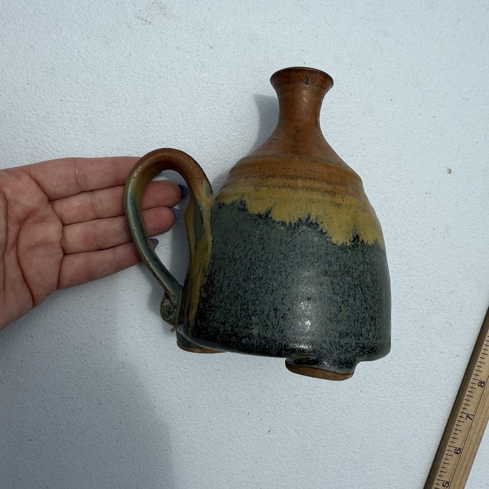 MCM Fat Lava Jug Vase Beautiful Tri Color Pottery Piece